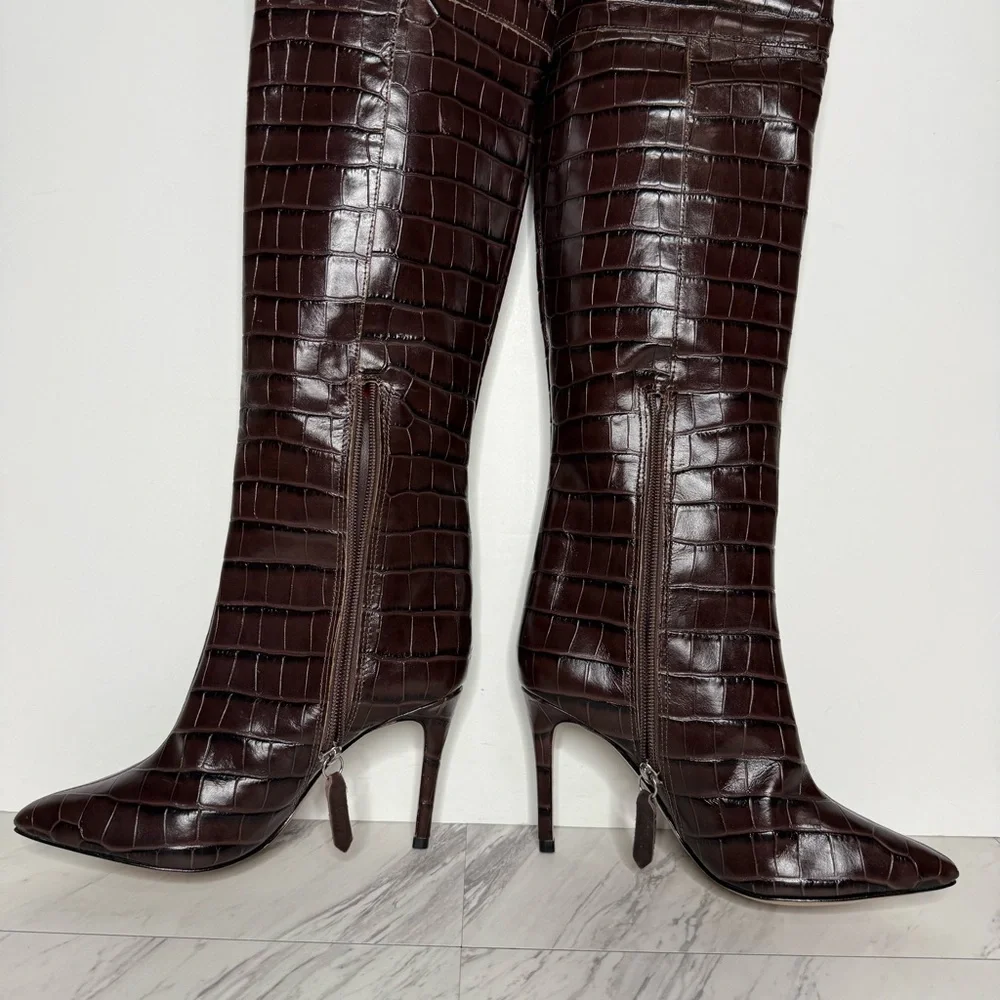 Schutz Maryana Brown Crocodile Over The Knee Boot 5 1/2 B